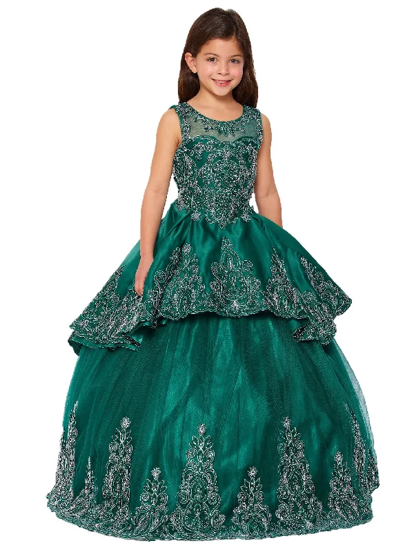 Limited Stock, Big Discounts Little Girls Hunter Green Metallic Coiled Embroidered Flower Girl Dress 2-6