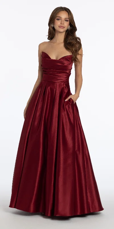 Style Streetwear Satin Strapless Ruched Ballgown with Pockets