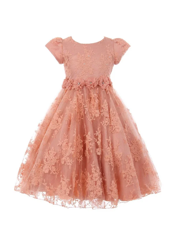 Big Discounts Little Girls Dusty Pink French Chantilly Lace T-Length Flower Girl Dress 2-6