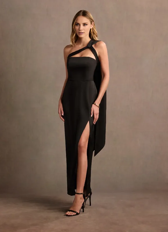 Effortless Everyday Wear Strapless satin high slit and floor length evening gowns