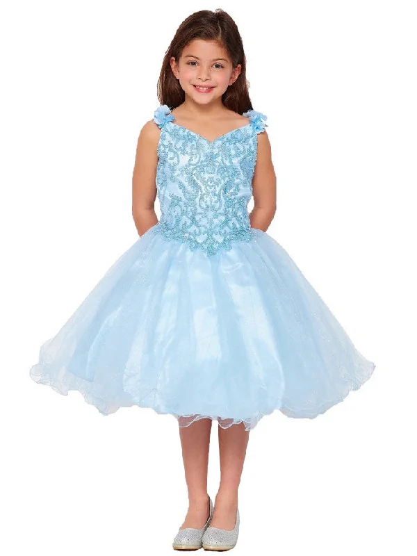 Season Appropriate Women's Collection Little Girls Blue 3D Flower Strap Flower Girl Dress 2-6