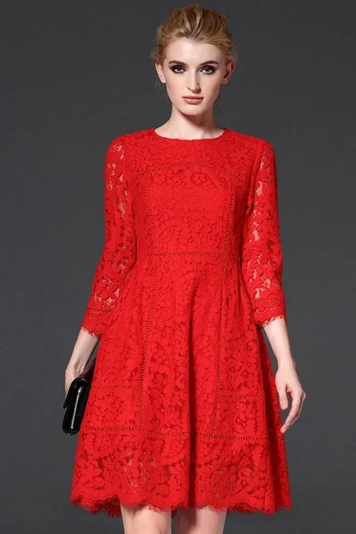 Travel Essentials Red Floral Lace Dress