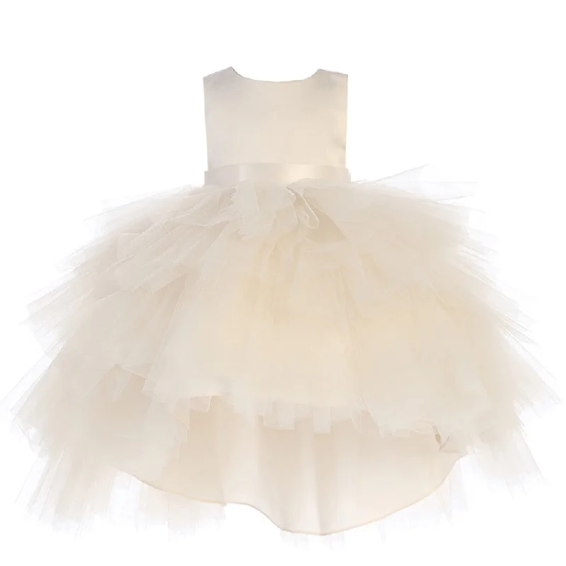 Limited Edition Little Girls Champagne Hi-Low Multi Level Ruffle Tutu Flower Girl Dress 2-6