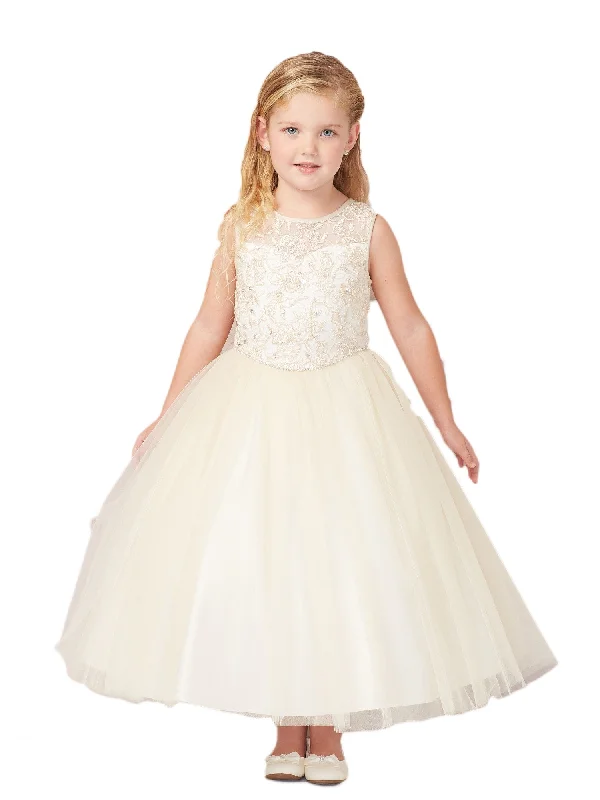 Best Sellers Little Girls Champagne Illusion Lace Tulle Flower Girl Easter Dress 2-6