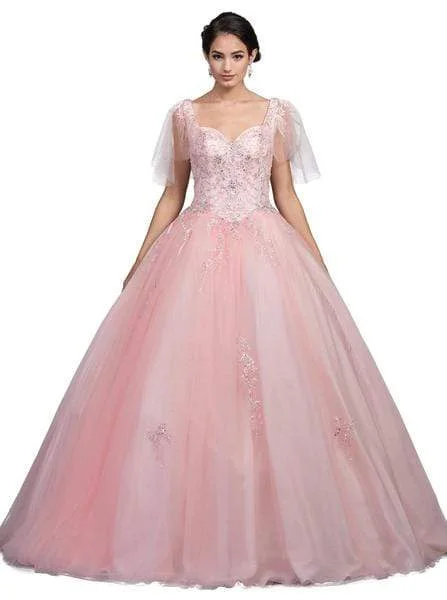 Fashionable Tops for Women Dancing Queen - Sheer Butterfly Sleeve Embellished Quinceanera Ballgown 1203