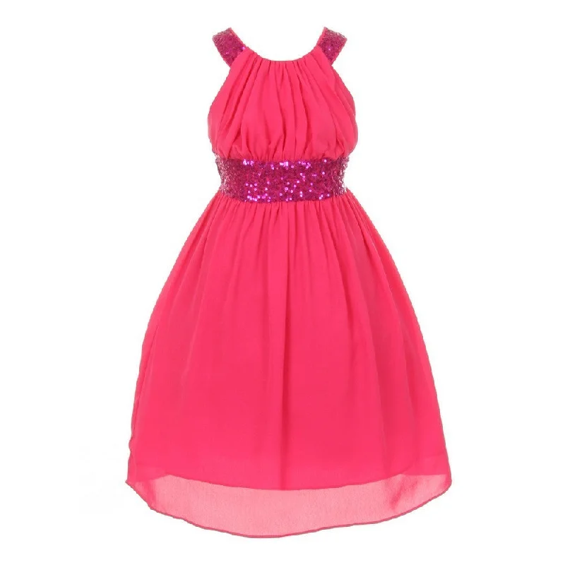 Trend Setting Threads Little Girls Fuchsia Dazzling Sequin X Back Pleated Dress 4-6