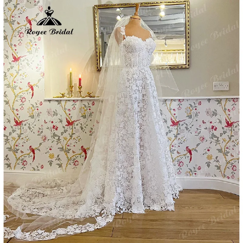 Unleash Your Fashion Romantic Full Lace Sweetheart Neckline Spaghetti Straps A Line Wedding Dress 2025 Bridal Gowns Women Custom Made Suknia Slubna