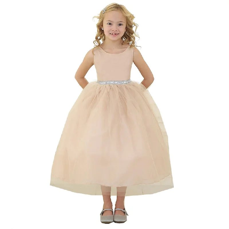 Discover Now Little Girls Champagne Rhinestone Tulle Party Dress 2T-6