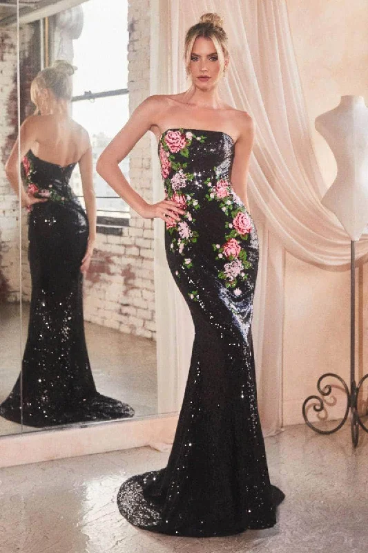 Style Redefined Ladivine CD811 -  Strapless Floral Embroidered Gown