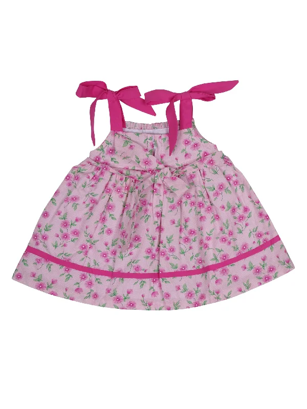 Evening Elegance Pink Tie-Up Soft Cotton Gown For Baby Girls