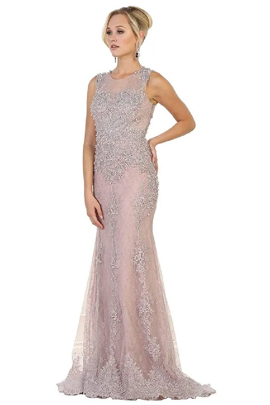 Affordable Online Boutique May Queen - RQ7551 Embellished Illusion Jewel Sheath Gown - 1 pc Mauve in Size 8 Available