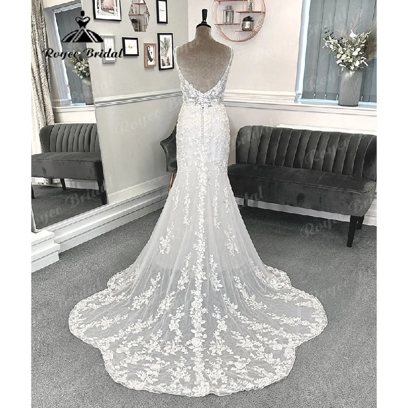 New Arrivals Robe Mariee Plunging Deep V Neck Backless Lace Mermaid Wedding Gown for Bride 2024 Spaghetti Straps Wedding Dress vestidos Sexy