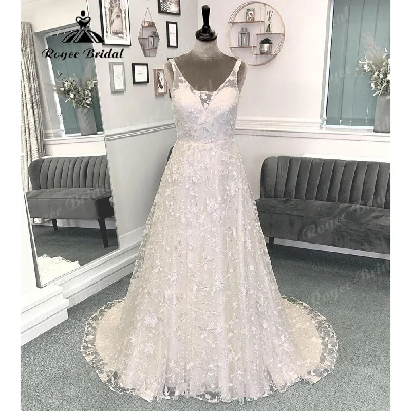 New Styles Just In Vinatge Full Lace V Neck Open Back Wedding Dress for Women  Sleeveless A Line Bridal Gown Custom Made robe de mariée Sexy