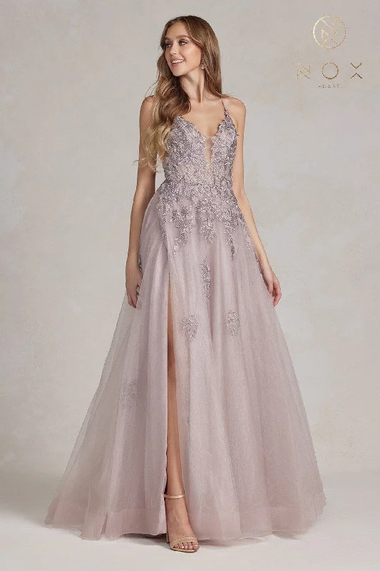 Women’s Clothing for Every Occasion Floral Applique Tulle A-line Gown by Nox Anabel G1149