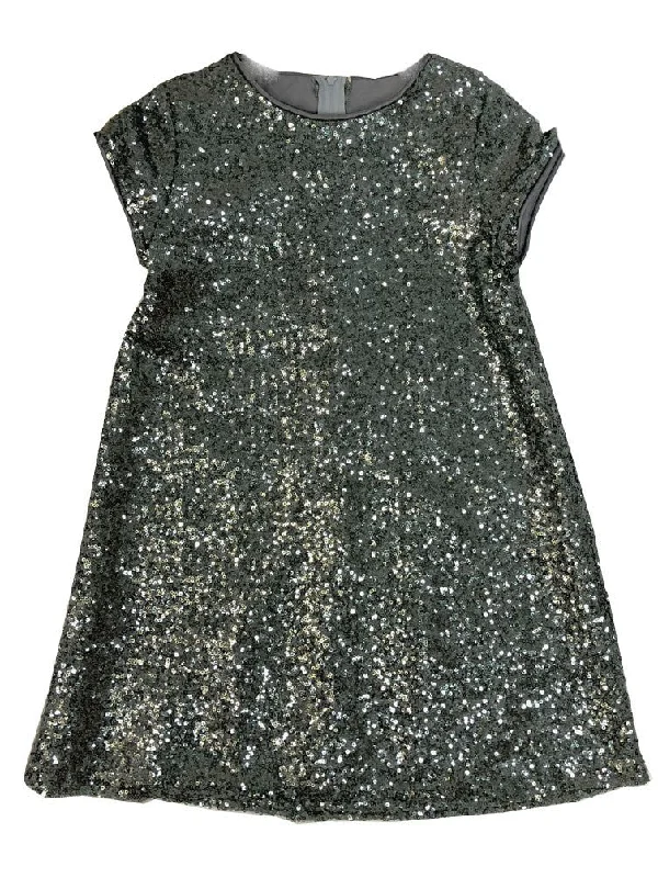 You'Ll Love Us Because Little Girls Gray Sparkle Sequin Katy Short Sleeve Shift Party Dress 2-6