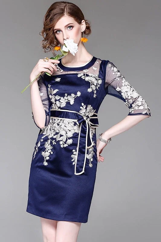 New Arrivals Navy Floral Embroidered Dress