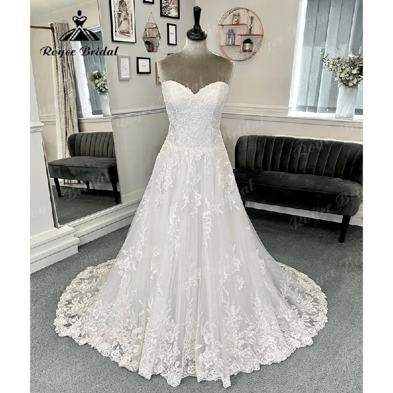 Unbeatable Prices Vintage Lace Appliques V Neck Wedding Dress for Women  Sleeveless Beach Bridal Gown Custom Made Lace Up Back Roycebridal