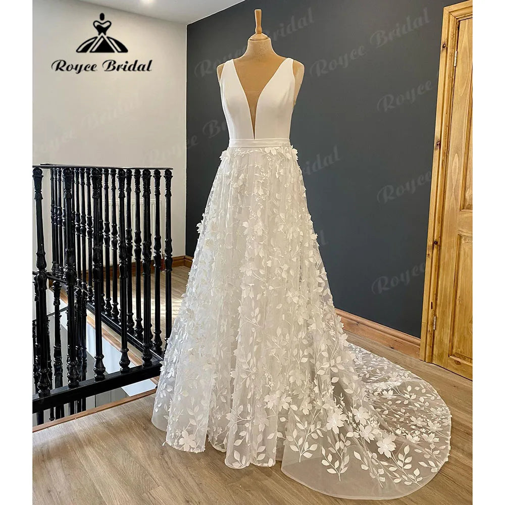 Hot Picks Vintage Plunging Deep V Neck Lace Appliques Tank Wedding Dress for Women  Bridal Gown Sleeveless sukienka na wesele Elegant