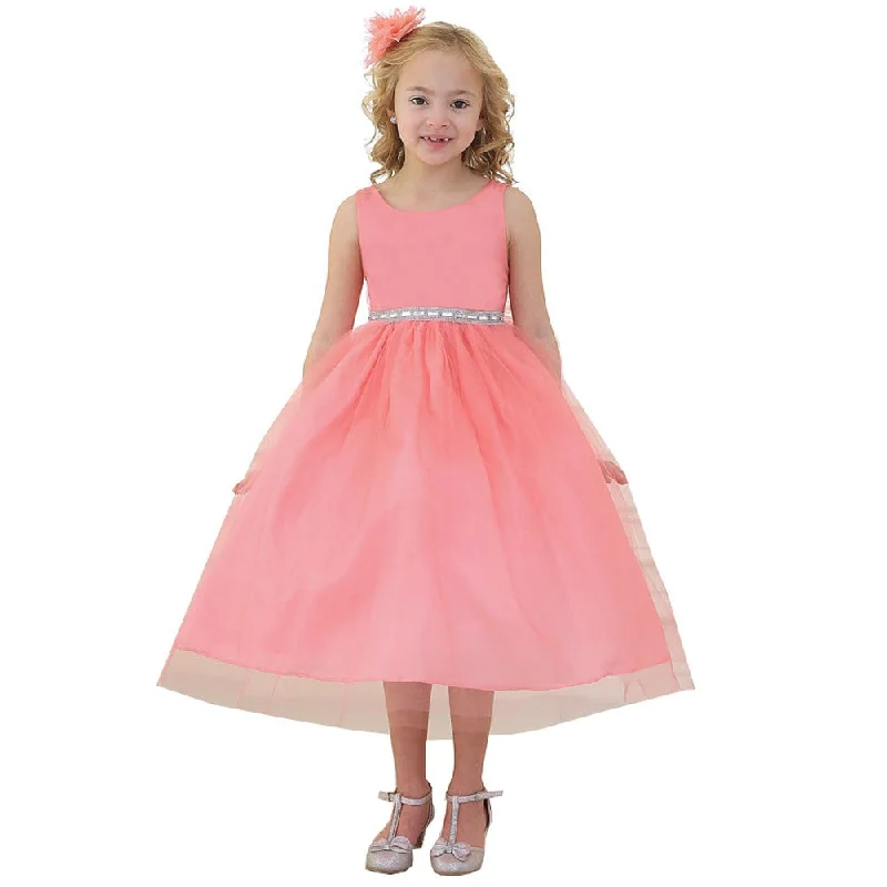 Unbeatable Deals Little Girls Coral Rhinestone Tulle Flower Girl Dress 2T-6