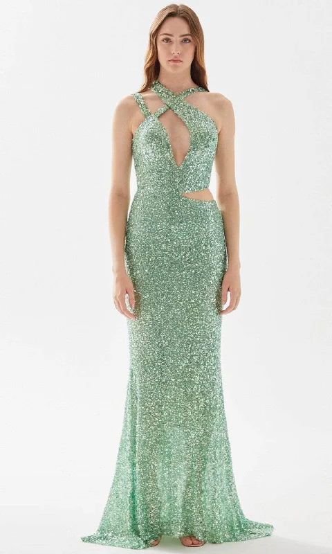 Clothes Sales Tarik Ediz 52066 - Halter Neck Sequined Prom Gown