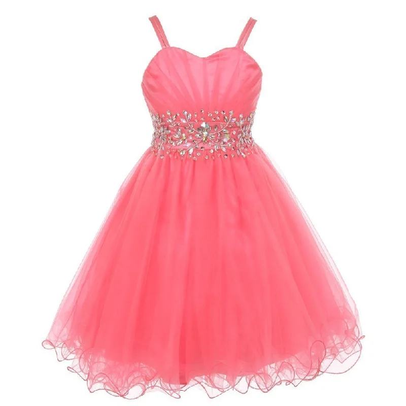 Massive Savings Little Girls Coral Stone Encrusted Pleated Tulle Party Dress 2-6