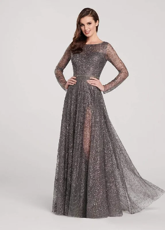 Trendy Women’s Dresses Online Ellie Wilde - Long Sleeve Illusion Cracked Ice Tulle Gown EW119003