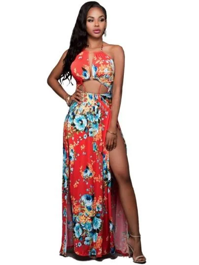 Casual Women’s Clothing Orange Floral Women's Maxi Dress