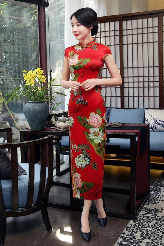 Huge Discounts This Week Floral Print Long Qipao Dress