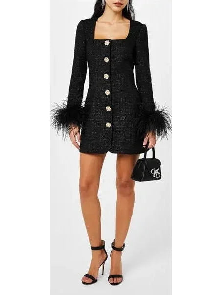 Trendy Women's Wear Boucle Feather Mini Dress