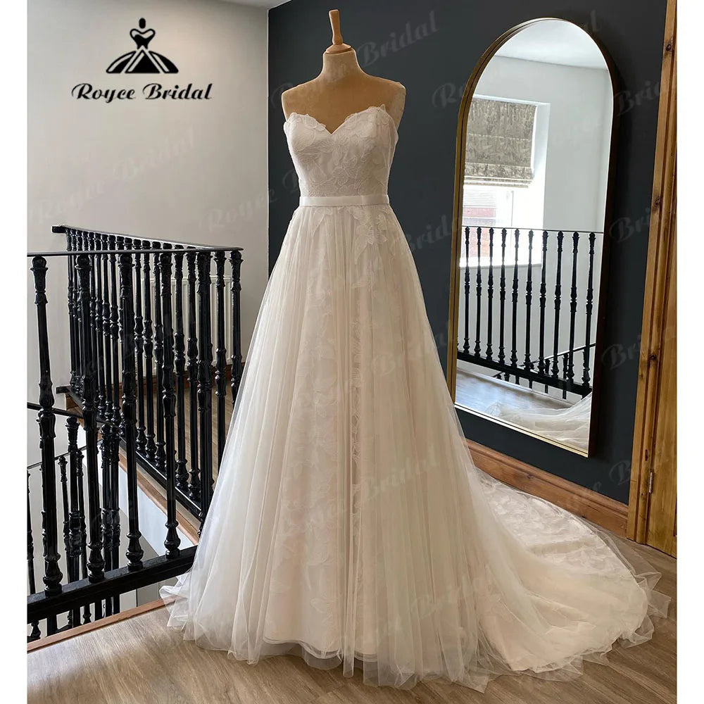 Fashion-forward Women’s Clothing Vestidos Country Off Shoulder Lace Floral Women Wedding Gown  A Line Bridal Dress Custom Made Robe De Mariée Roycebridal