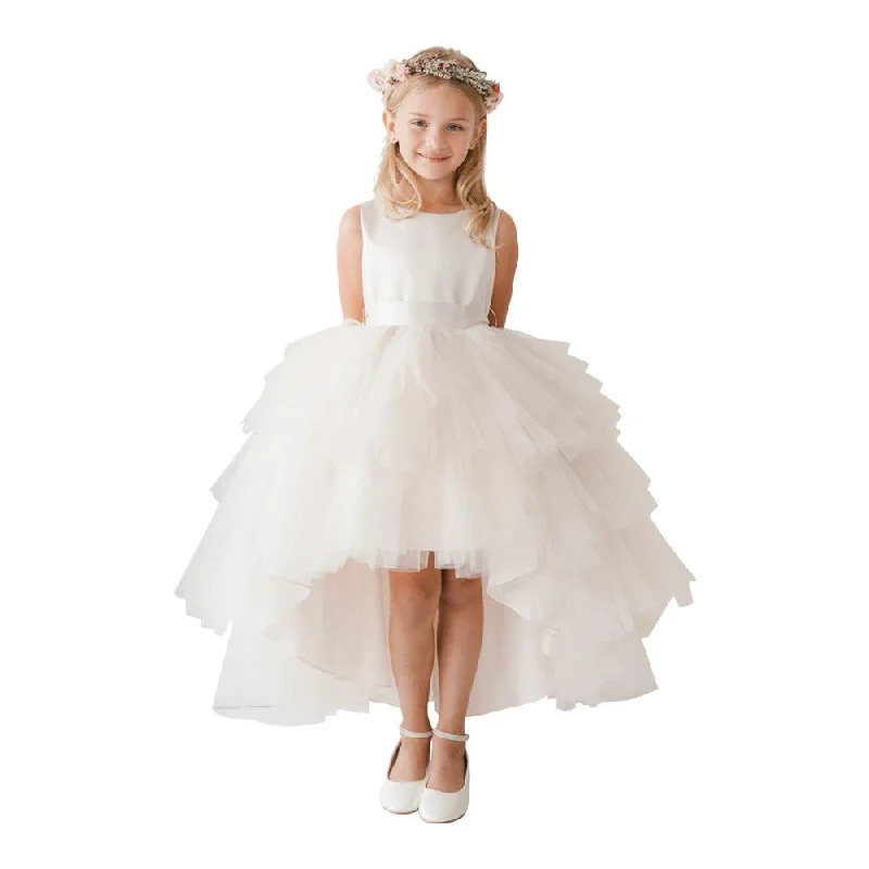 Crazy Price Slashing Little Girls Ivory Hi-Low Multi Level Ruffle Tutu Flower Girl Dress 2-6