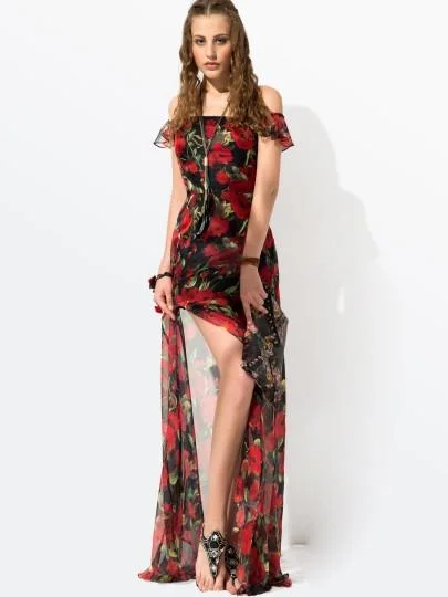 Women’s Trendy Outfits Red Floral Sleeveless Women's Maxi Dress