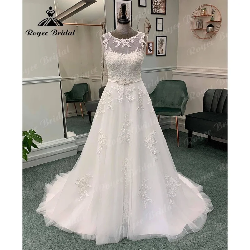 Hot Picks Vintage Lace Appliques Sleeveless Wedding Dress with Belt  Illusion Back Wedding Gown for Bride vestido de casamento Sexy