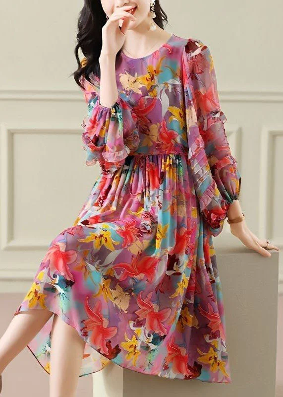 Best Online Women's Boutiques Plus Size Floral O Neck Wrinkled Patchwork Chiffon Long Dress Summer