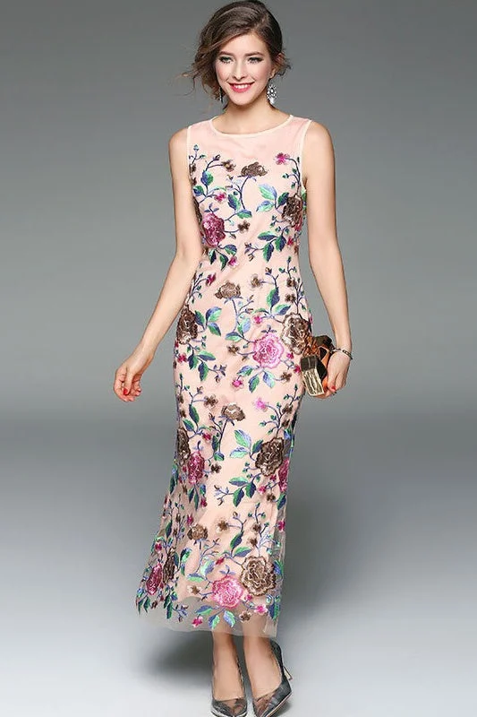 Season Offer Floral Embroidered Maxi Dress