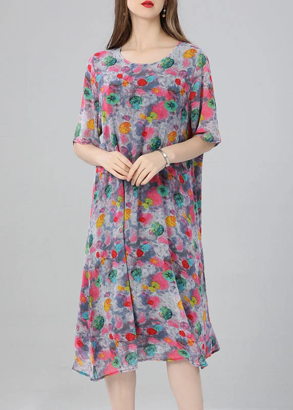 Best Boutiques Online Women Floral O Neck Print Patchwork Chiffon Dress Summer