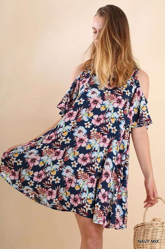 Signature Style Essentials Floral Cold Shoulder Mini Dress