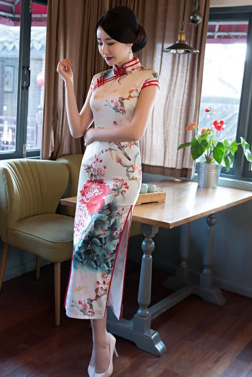 Clearance Sale, All Cheap Floral Print Long Qipao Dress