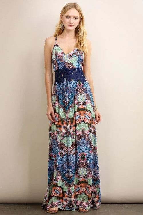 Seasonal Clearance Floral Maxi Dress W/ Crochet Waist