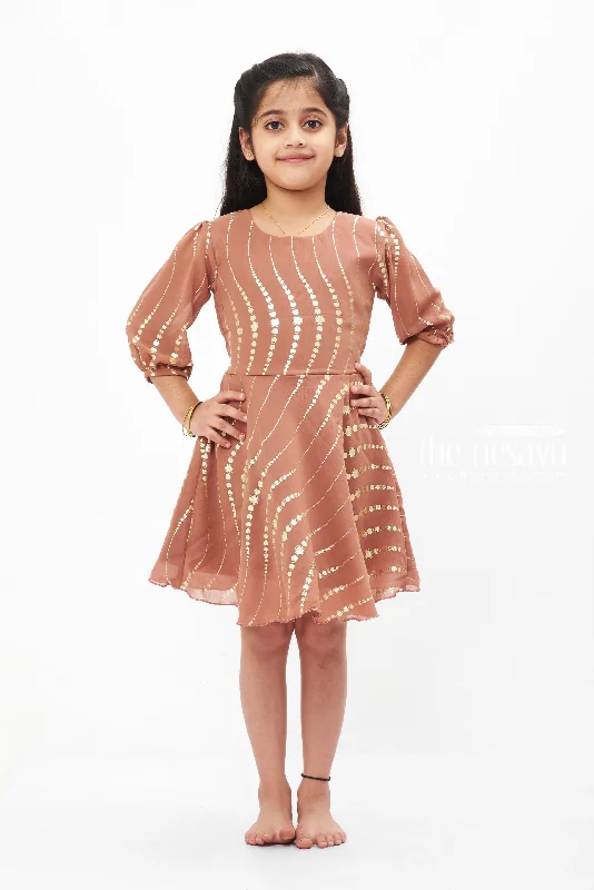 Elegant Clothing Elegant Brown Swirl Foil Dress: Chic Geometric Lines for Girls