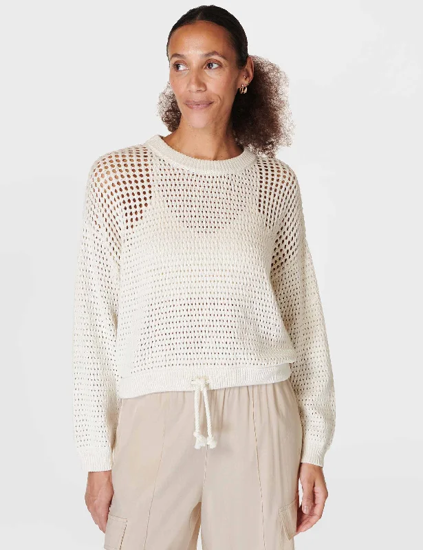 Bid Farewell To The Old Season Tides High Open Weave Jumper - Lily White