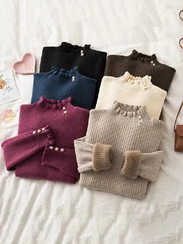 Graceful Fashion Winter Ruffled Mock Neck Sweaters