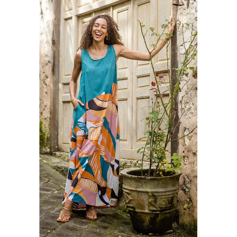 Luxury Women’s Clothing Novica Handmade Sunrise Vibes Sleeveless Rayon Maxi Dress