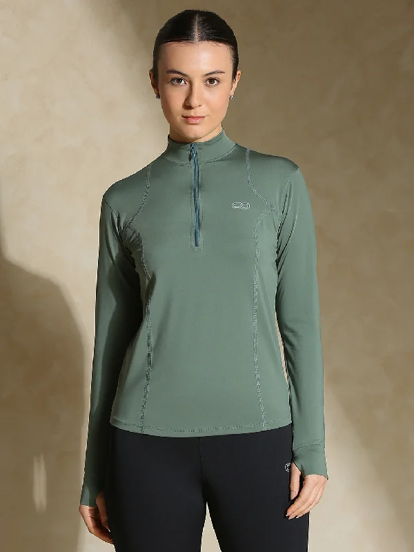 Catch Every Fashion Trend Women's Ath Runner Zip Neck Light Sage