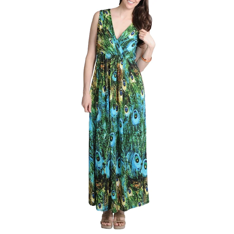 Women’s Formal Wear La Cera Women's Peacock Printed Sleeveless Maxi Dress