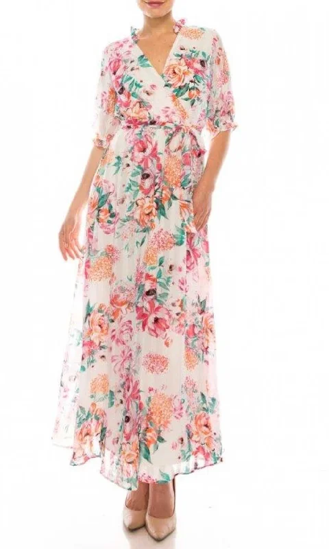 Comfortable Women’s Outfits Maison Tara - 95289MSC Ruffled Floral Chiffon Maxi Dress