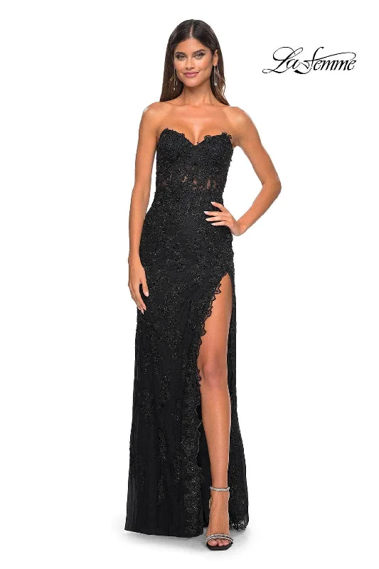 Urban Femme Streetwear La Femme 32437 - Strapless Embroidered Prom Gown