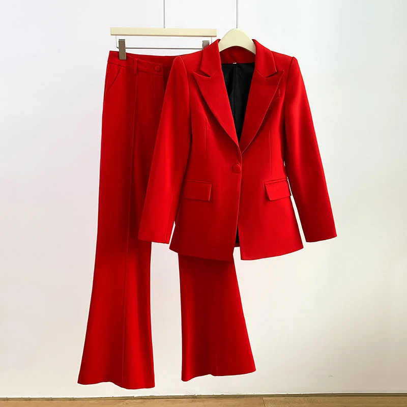 Fashion Essentials Women Suits 2 Piece One Button Blazer With Flare Pants Suit