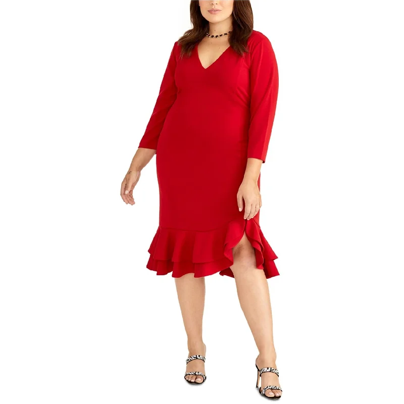 Sale On Clothing Rachel Roy Womens Ruffle Midi Dress, Red, 14W