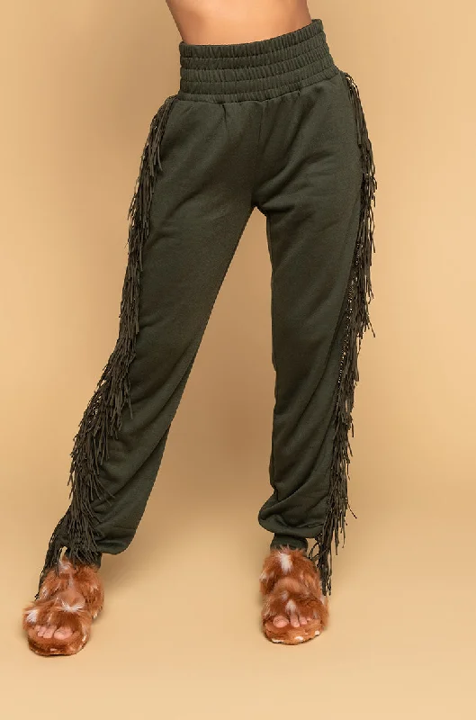 Clothes Of Woman FRINGE ALL THE WAY JOGGER OLIVE